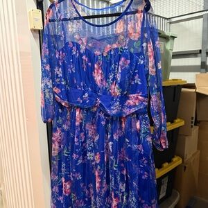 NWT Royal Blue Floral Sheer Midi Dress 2x